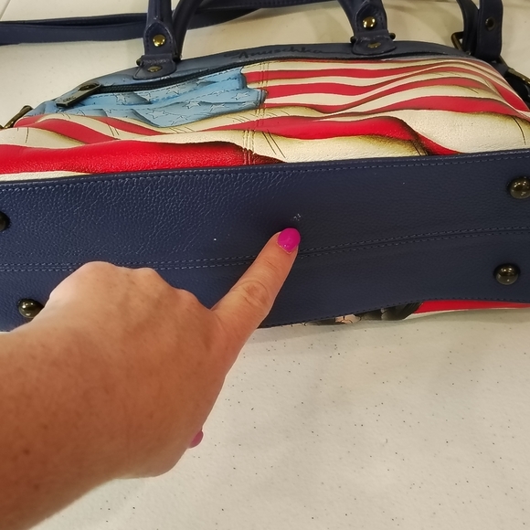 Anuschka Stars & Stripes Hand-Painted Leather Satchel Purse Eagle America USA - Picture 7 of 9